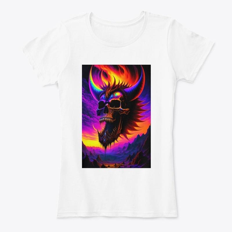 demon skull design printed tee